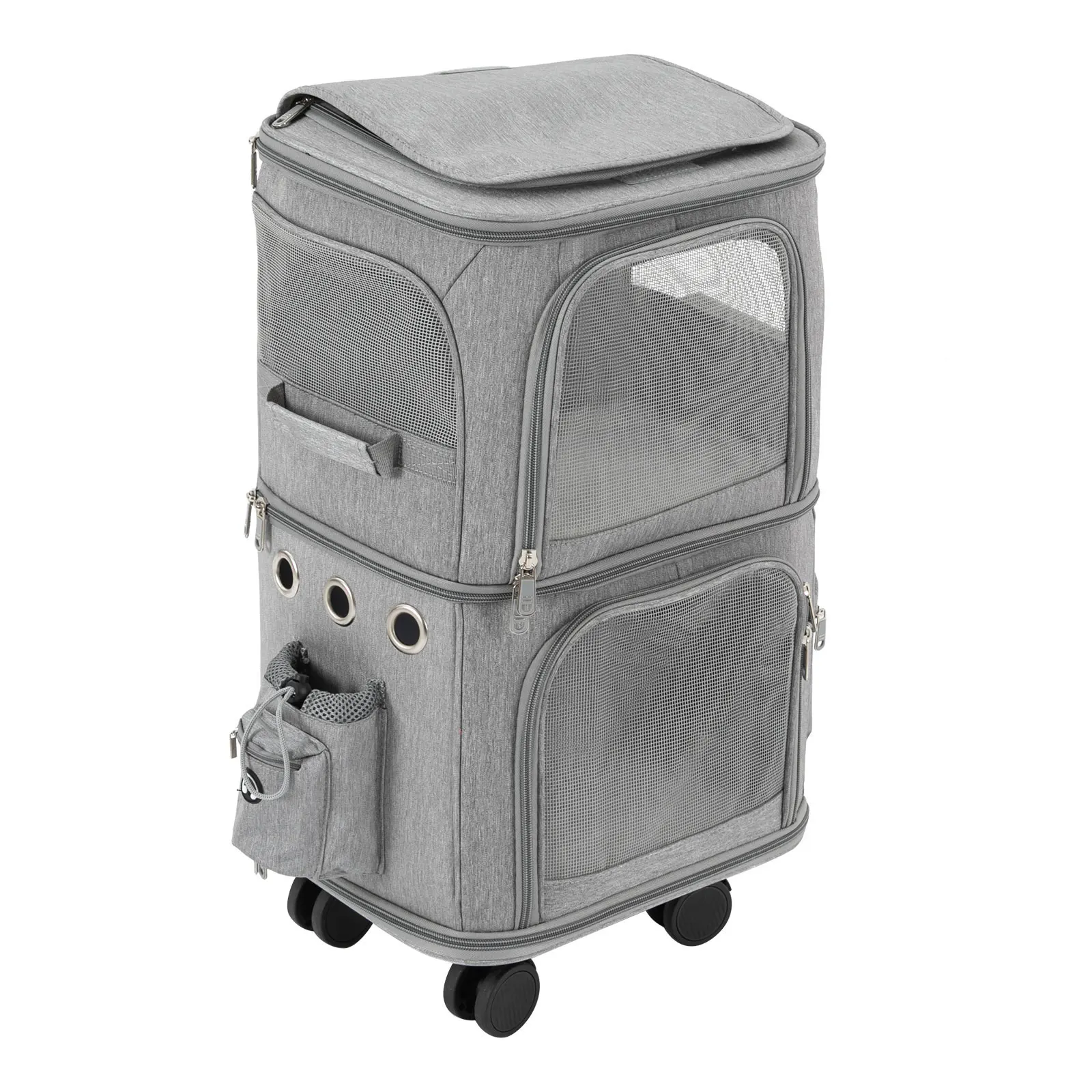 Cat Carrier Double-Compartment Pet Rolling Carrier with Wheels Super Ventilated Design,Ideal for Traveling Hiking Camping