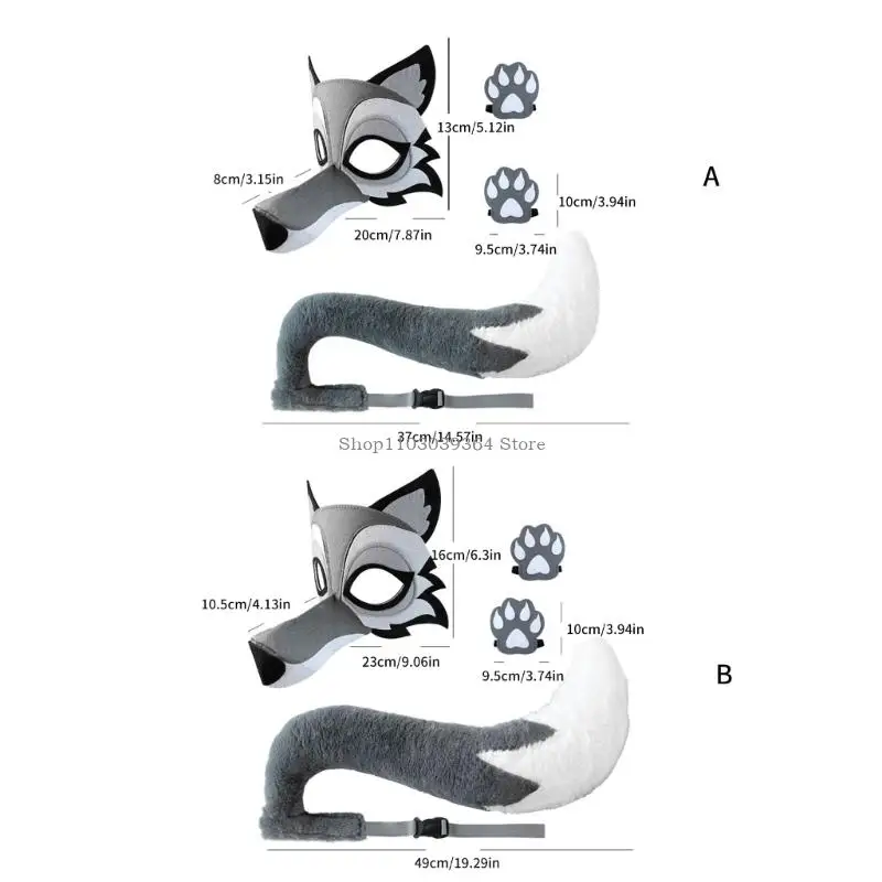 Halloween Wolf Kostuumset Wolf Tail Wolf Face Mask en Handschoenen voor Kid volwassene