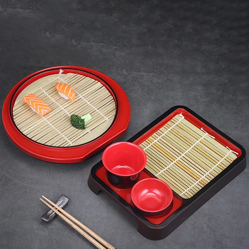 

Japanese Cold Noodle Plate Bamboo Pad Snack Tray Japan Korea Izakaya Restaurant Decorative Tableware Cuisine Container