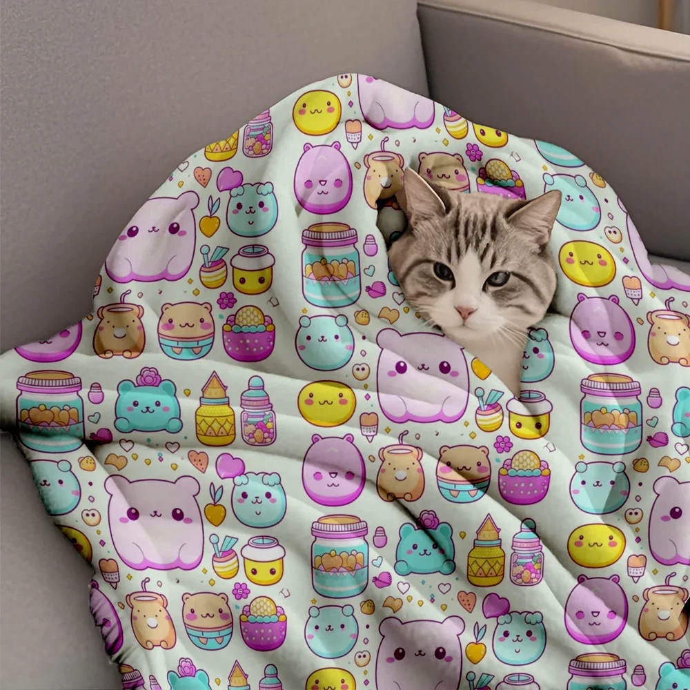 ที่โดดเด่นผ้าห่มสักหลาดน่ารัก Kawaii รูปแบบคอลเลกชัน Art Deco Hospitality ผ้าปูที่นอนสองด้านโยนน้ําหนักเบา