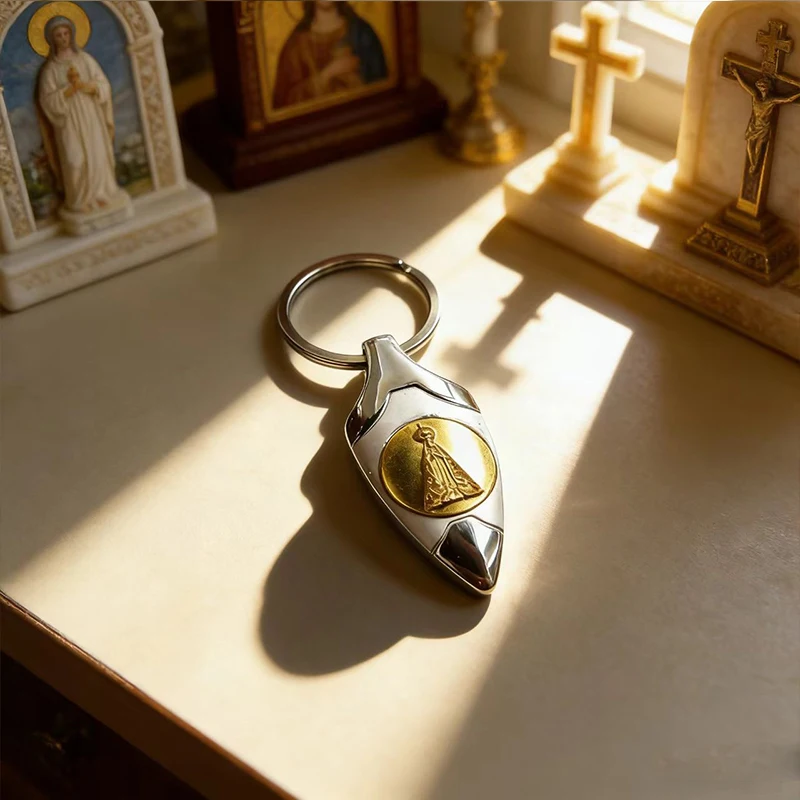 Gold Silver Plated Catholic Virgin Mary Keychain Set Religious Key Ring for Car Keys Faith Gift for Men Women Christian Devotion