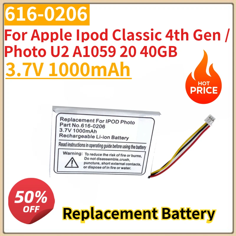 

New 616-0206 616-0183 Replacement Battery 3.7V 1000mAh For Apple Ipod Classic 4th Gen / Photo U2 A1059 20 40GB