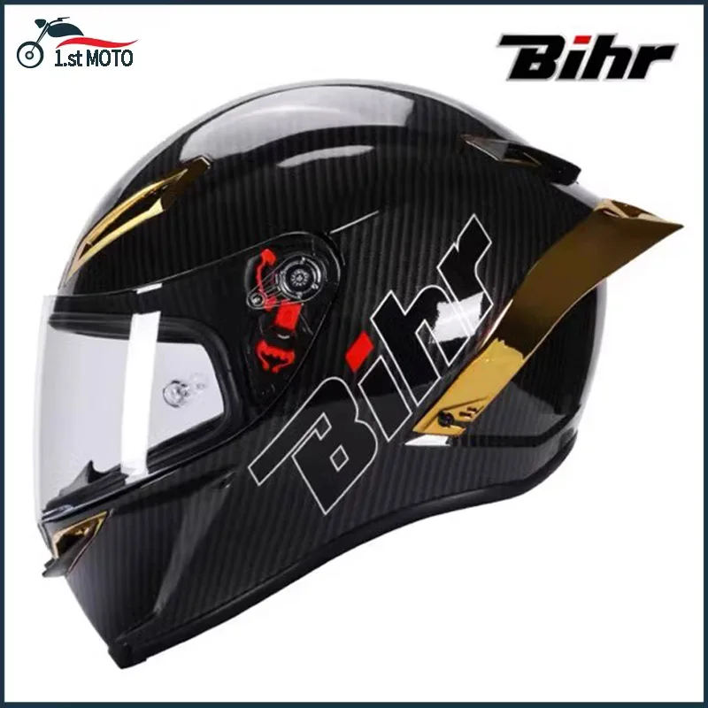 Italy Bihr Motorcycle Helmet Carbon Fiber Pattern Full Face Capacete Colour Lens DOT ECE  Motorbike Road Riding Casco For Honda