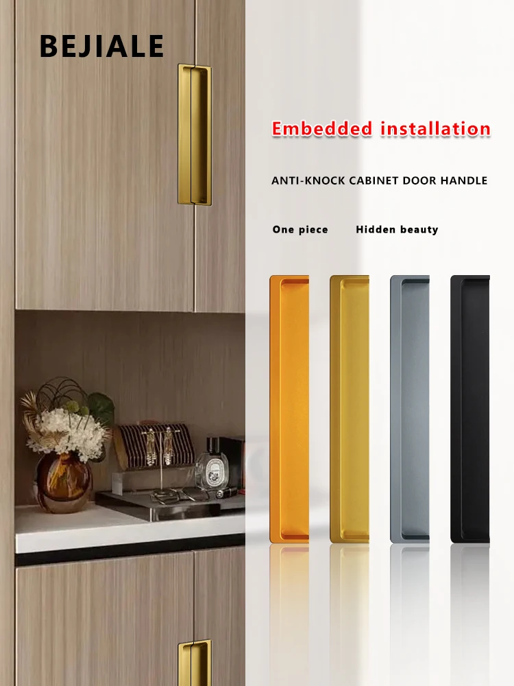 Modern Simple Black Cabinet Door Embedded Handle Large Size Wardrobe Hidden Drawer Pull for Kitchen Bathroom Furniture
