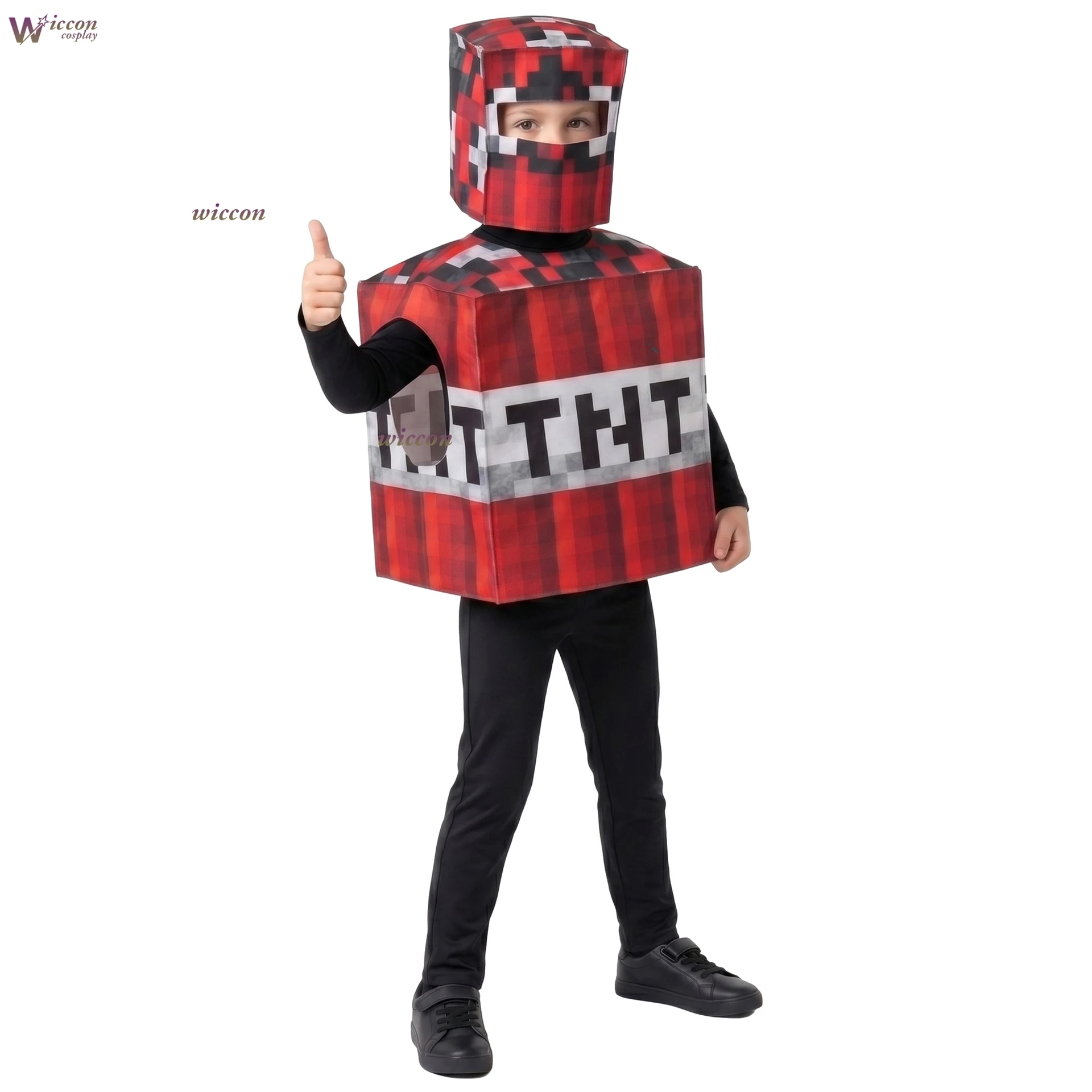 Kids Games My World Cosplay Halloween Kids Block Costume Red White Print Foam Cube Helmet Halloween Party Stage Girls Boys - view 4