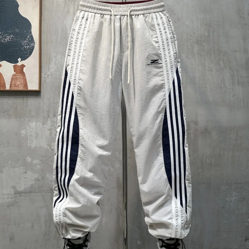 

Striped Patchwork Sweatpants Men's Summer Thin Quick-drying Casual Pants Retro Loose Straight Pants Brand Clothing Men Trousers