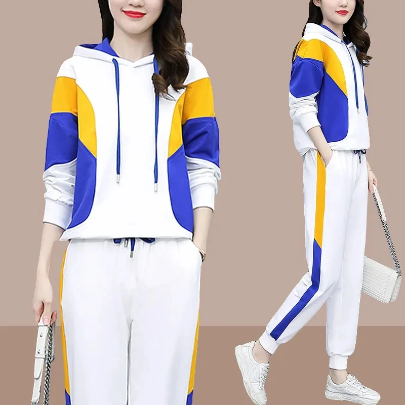 

Cotton-Containing white Suits Women's Women's Korean Spring Autumn Casual sweatershirt+Sports pant Two-Piece Suit Mujer 2022