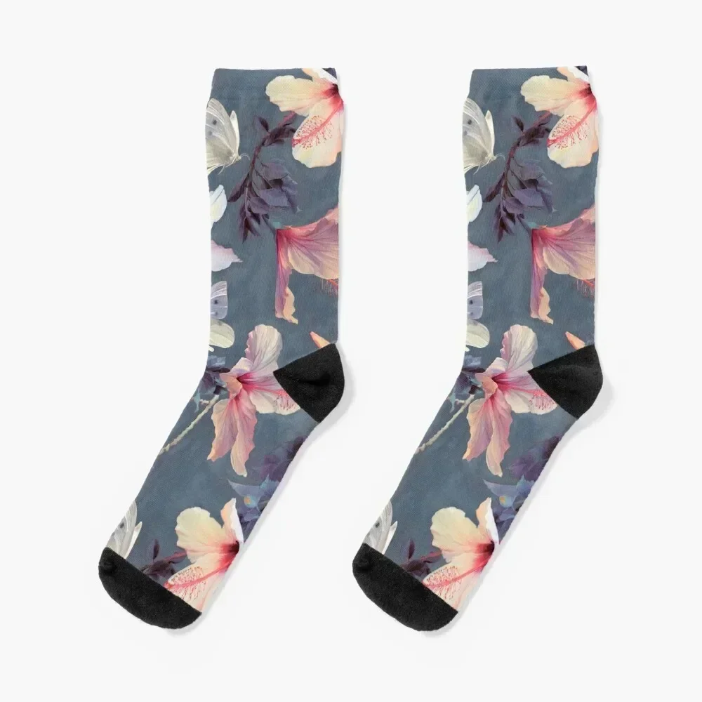 

Butterflies and Hibiscus Flowers - a painted pattern Socks sports and leisure japanese fashion sheer Man Socks Women's