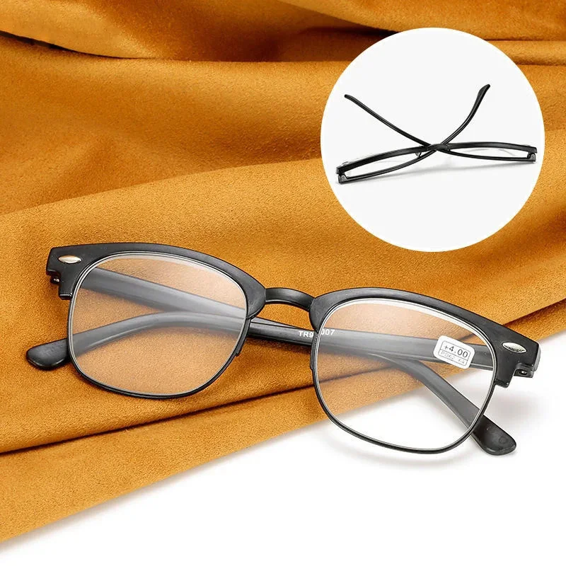 

Large Rivet Reading Glasses New TR90 Collapsible Floor Stand Fashion Ultra Light Presbyopia Eyeglasses Men And Women +1.0+4.0