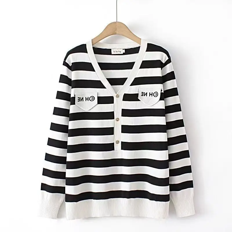 Fashion Printed V-Neck Spliced Button Letter Striped Blouse Women\'s Clothing 2023 Summer New Oversized Casual Tops Korean Shirt