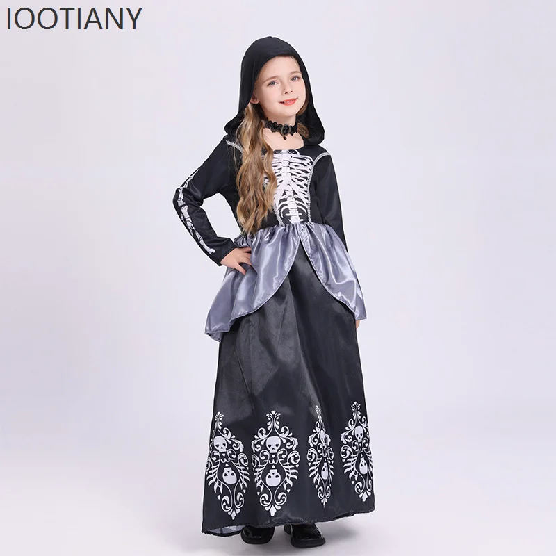 Halloween Neue Kindermode Niedliches Schwarzes Skelettkleid Weibliches Kleid Hexe Horror Rollenkleid Bühnenkostüm 2025