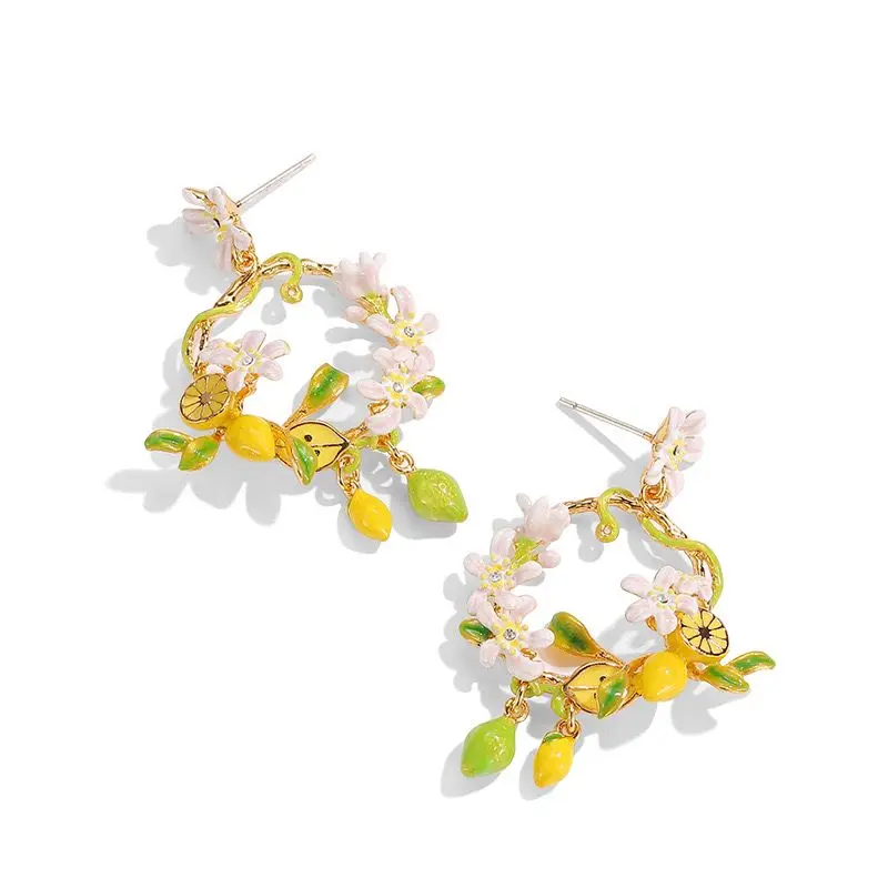 2024 New designer original accessories Lemon Lily Earrings Fresh Everything matching studs Holiday party gift hand-painted craft