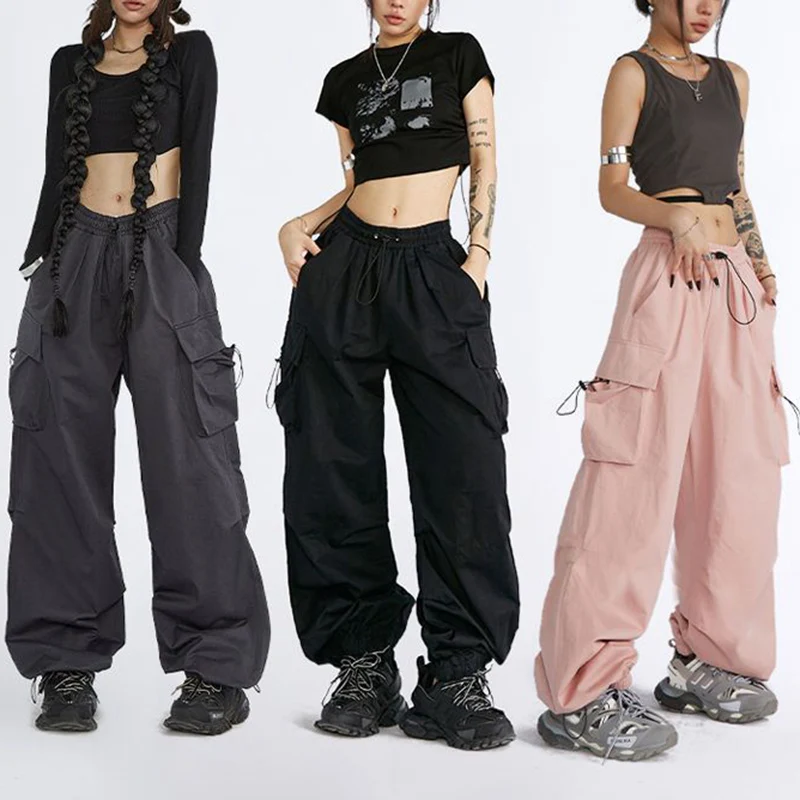 

Женские брюки-карго большого размера, женские мешковатые брюки с высокой талией, прямые брюки для девочек, классические модные брюки на шнурке