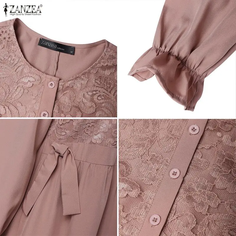 ZANZEA Ramadán musulmán Abaya vestido Eid mujeres elegante bordado vestidos de fiesta elegante Casual manga larga Patchwork bata