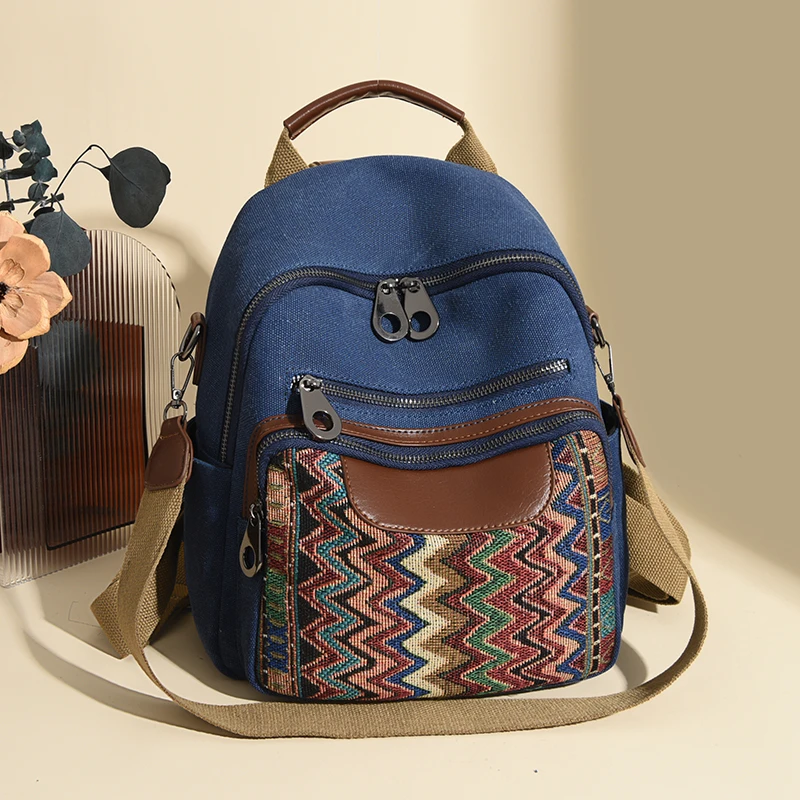 

New Ethnic Style Casual Denim Chest Bag for Women, Retro Embroidered Large Capacity Travel Commuter Backpack Waist Bag
