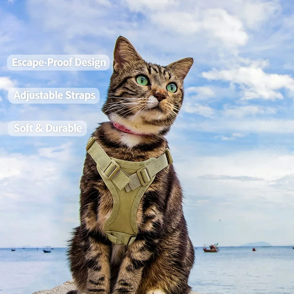 Tactical Cat Harness Vest, Escape-Proof Adjustable Pet Chest Strap with Handle, Outdoor Walking Leash - view 5