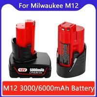 12V Battery 3Ah 6Ah Rechargeable Battery For Milwaukee M12 XC Cordless Tools 48-11-2402 48-11-2411 48-11-2401 MIL-12A-LI