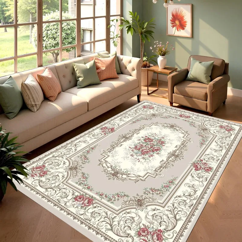 Klassischer Blumenmedaillon-Teppich – elegantes rotes Blüten-Design mit großem Teppich für traditionelles Wohnzimmer, leicht zu reinigende Mode