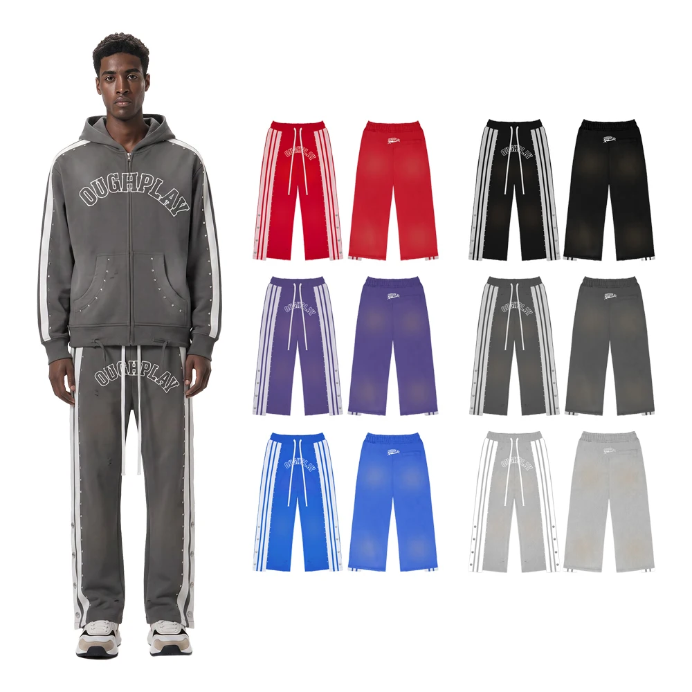 Y2k Streetwear Sports Sweatpants with Rhinestones Hiphop Street Style Cotton Retro Distressed Patchwork Casual Full Length Pants