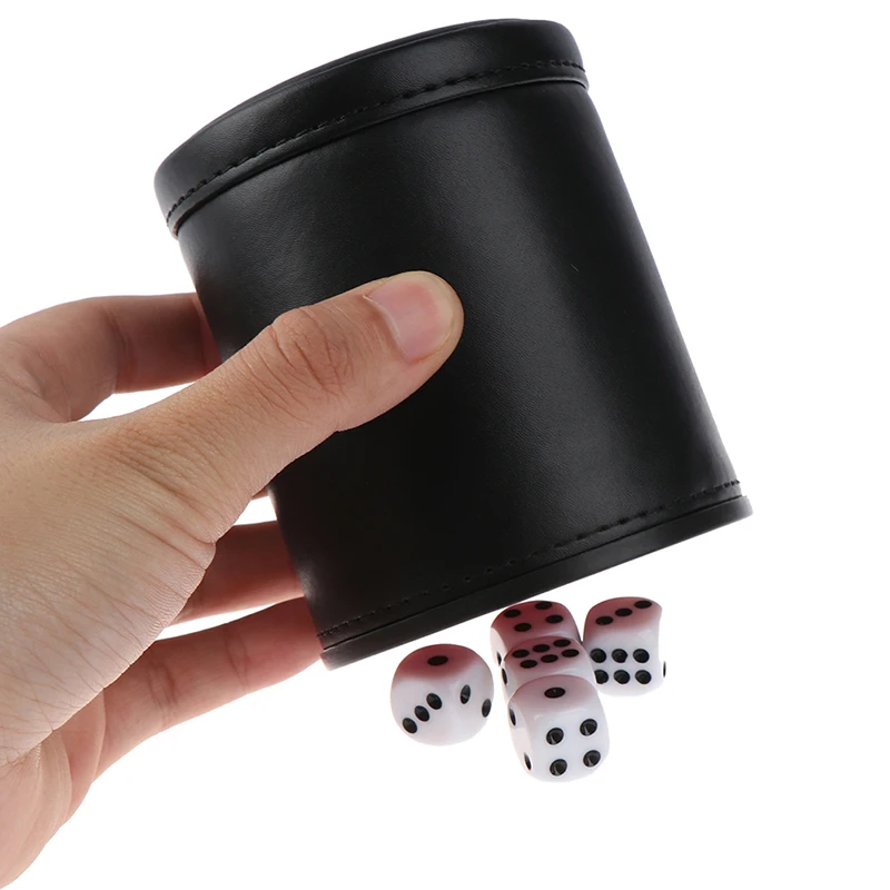 

1PC Black/Red Leather Dice Cup Felt Lining Quiet Shaker for Playing Dice Game