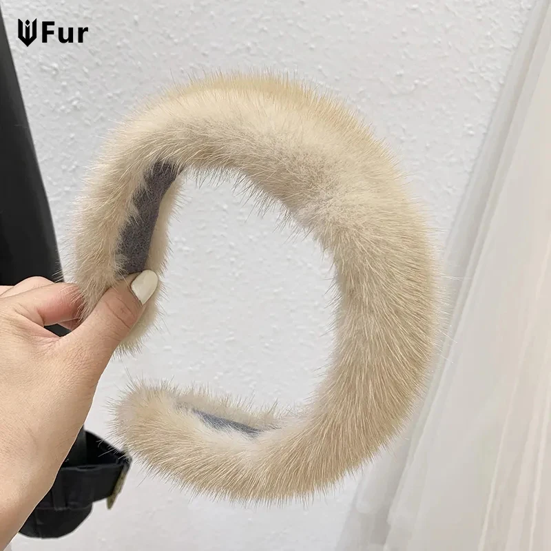 2025 Hot Sale Women Luxury winter 100% Real Mink Fur Headbands High Quality Real Fur Hair Band Lady Fashion Hair Hoop Furry Gift