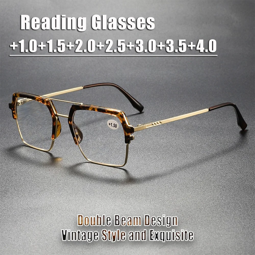 

2025 New Exquisite Personalized Metal Double-Bridge Polygonal Presbyopia Glasses Stylish High-Definition Reading Eyewear