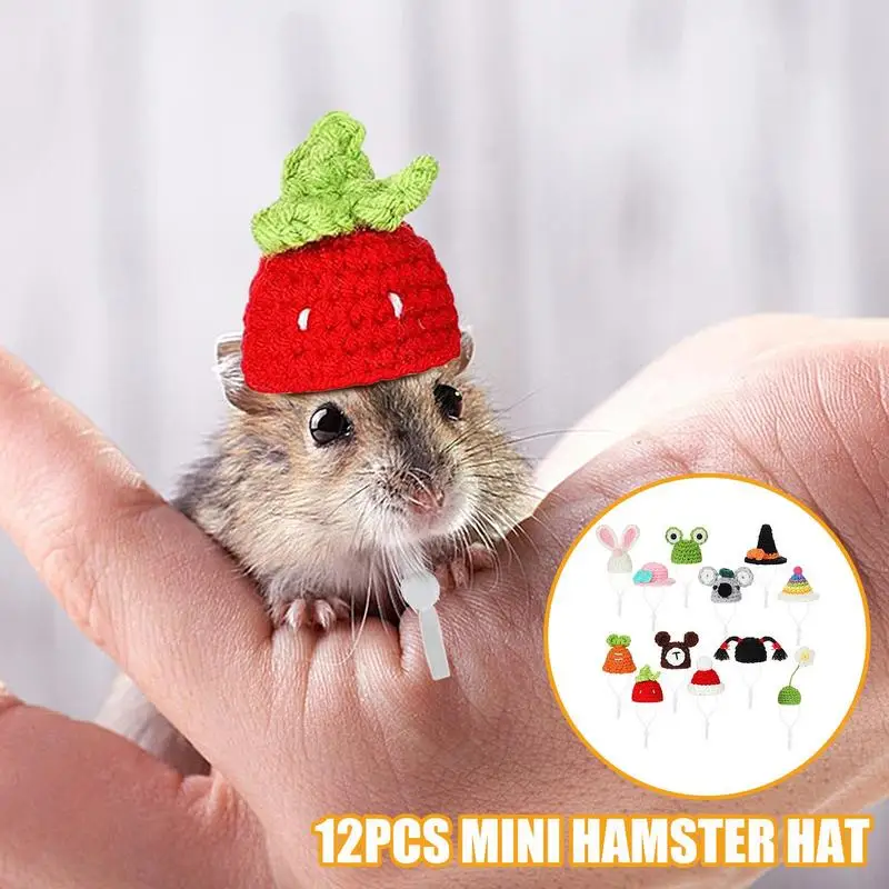 12PCS Cute Handmade Knitted Hat Hamster Decoration Guinea Pig Hamster Accessories Hamster Toy Hamster Supplies Small Pet Hat