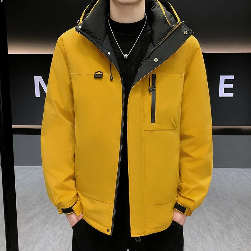 Chaqueta de Invierno para Hombre, de Algodón Grueso, con Capucha, Cálida, Deportiva, Casual, Holgada, Juvenil, de Color Sólido, Elegante y a la Moda