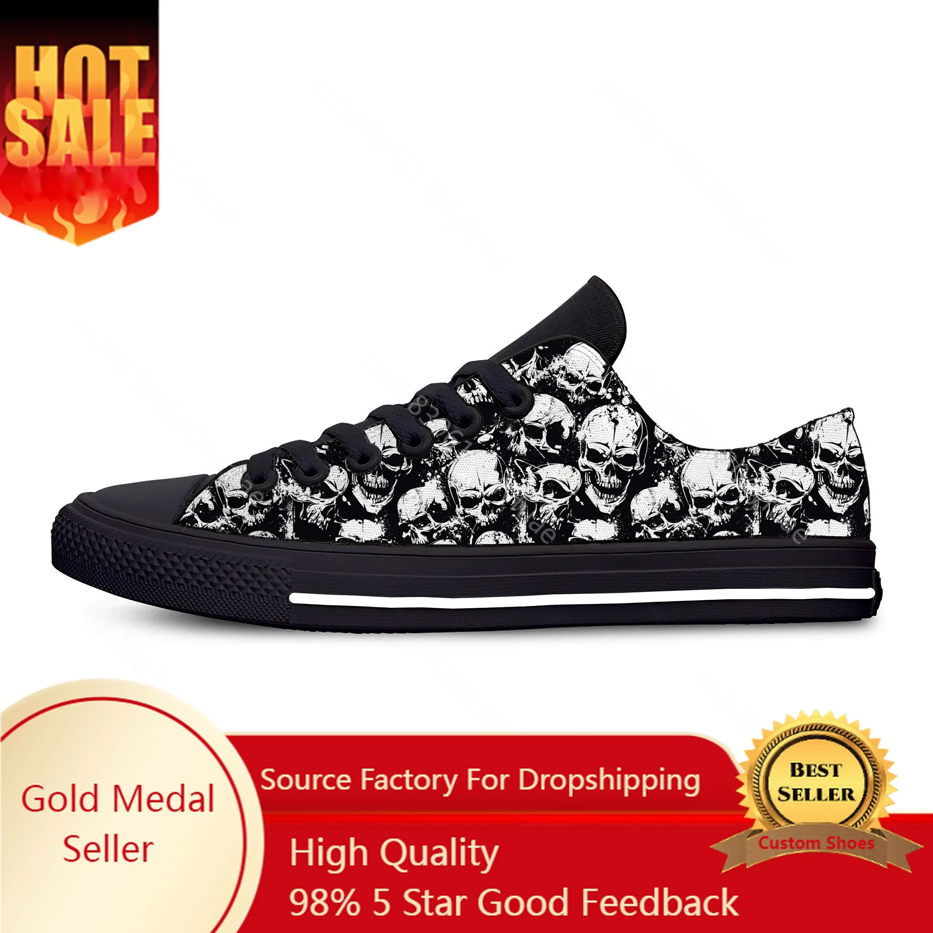 

Hot SKull Skeleton PAisley Horror Halloween Aesthetic Board Shoes Casual Shoes Low Top Lightweight Breathable Men Women Sneakers
