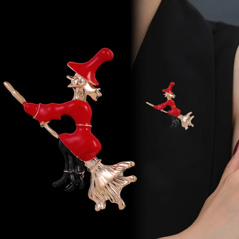 Cartoon Brooch Portrait Witch Brooches Broom Personality Creative Sweater Overcoat Accessories Vintage Classic High Quality Gift