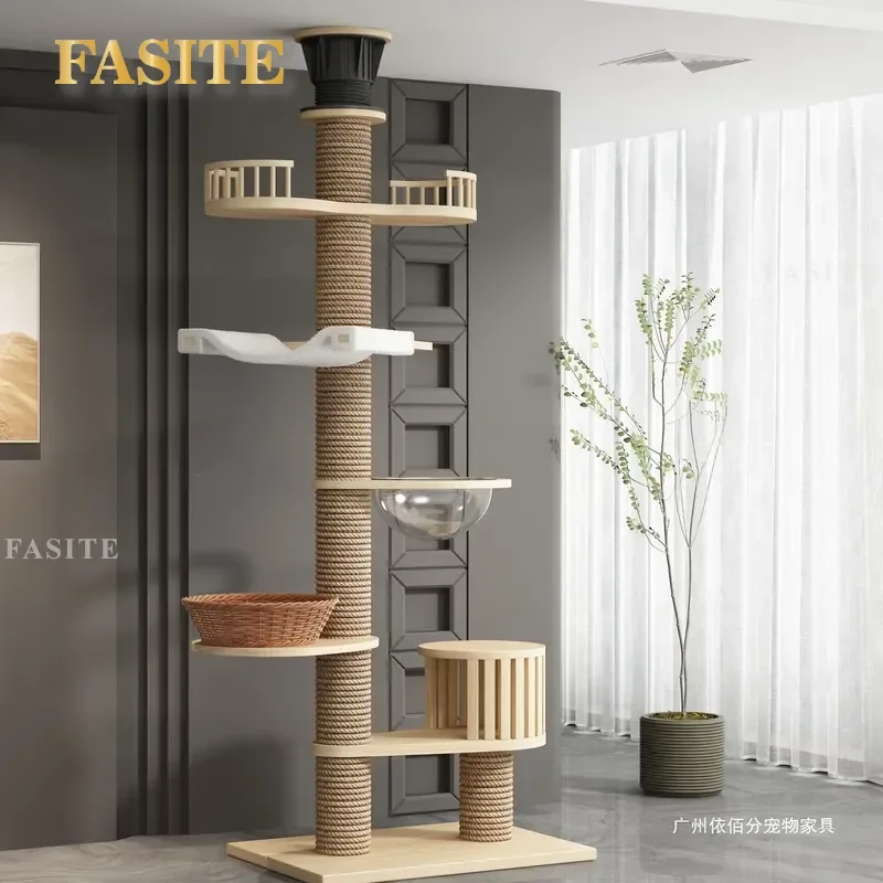 For Villa Column Large Cat Tree Solid Wood Cat Climbing Frame Cat House Nest Small Apartment Furniture Durable Sturdy