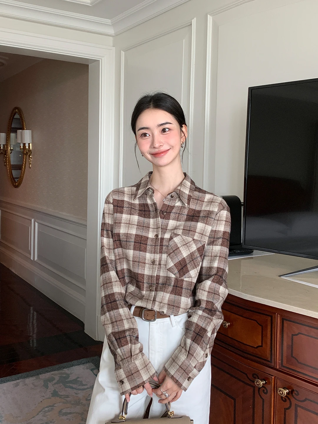 

Maven Lin Plaid Series Soft Cotton Flannel irt Casual Sle Women's Loose Fit Long Sve irt Girl's Faion Winter 2025