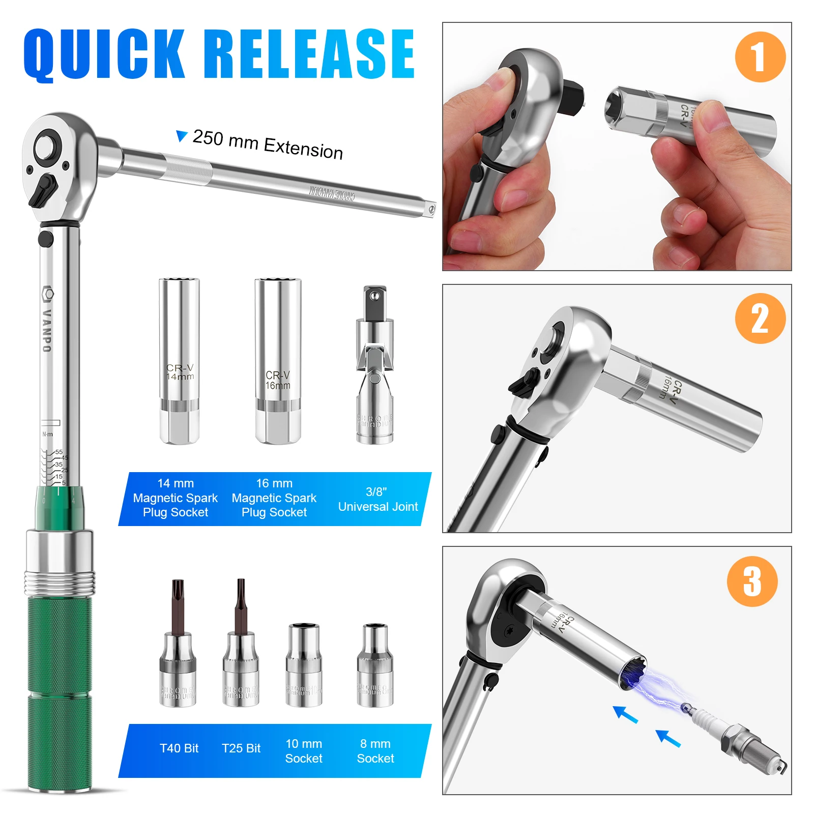 1/2 Drive Click Type Adjustable Vehicle Preset Torque Wrench Set