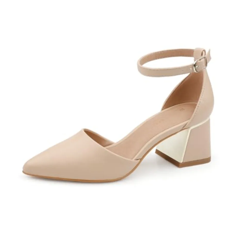 

BCTEX COLL Womens Pointed Toe Pumps Shoes Ankle Strap Chunky Low Heels Metal Lined Sandals Designed for Women