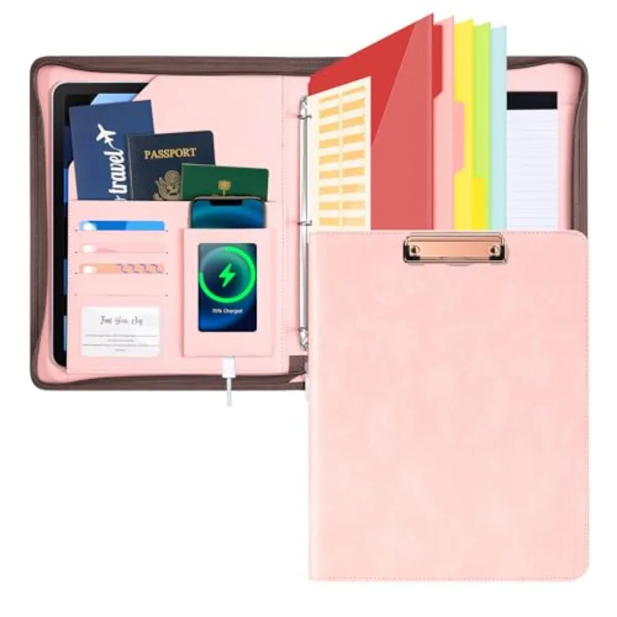 

Zippered Padfolio Organizer, Faux Leather 3 Ring Binder with Clipboard, Letter Size Business Portfolio with Notepad, Tablet Sle