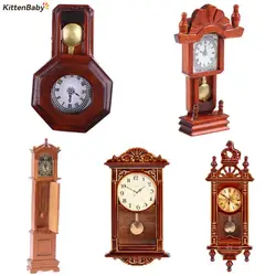 1:12 Dollhouse Miniature Wood Wall Clock Play Doll House Miniaturas Home Decor Accessories Toy Pretend Play Furniture Toy