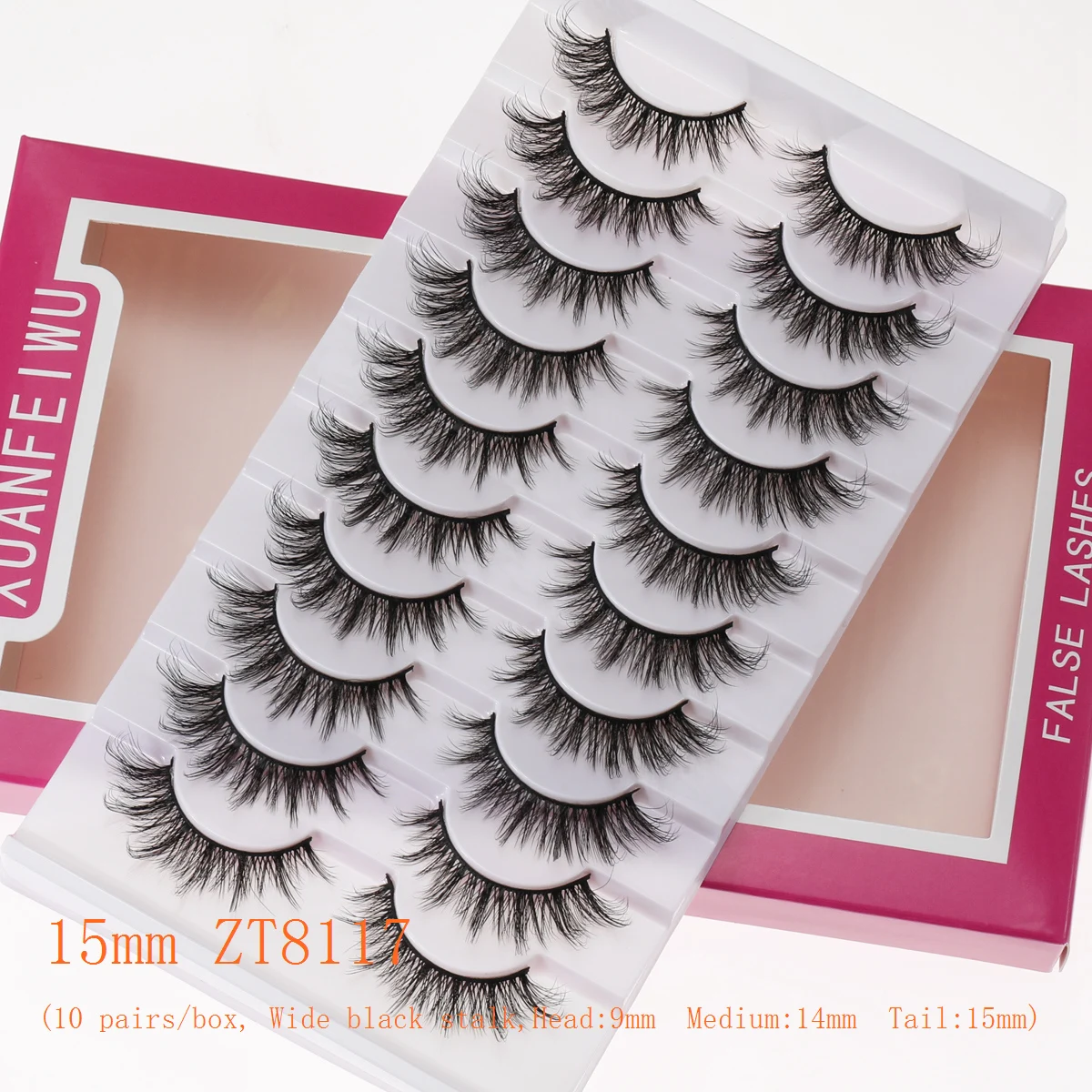 Xuanfeiwu Slanted Eye Tail Elongated Fluffy 5D Realistic Hard Stem Eyelashes Natural One-Piece Full Strip Stage Performance False Eyelashes Halloween Party Eyelashes