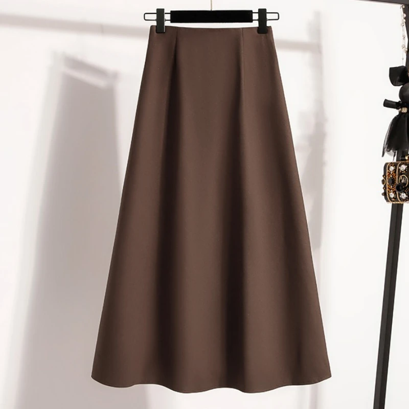 High Waist Mid Length Skirts A-Line Mini Skirt Women's Slimming Black Autumn Elastic Waist Design Solid Color Versatile Skirt