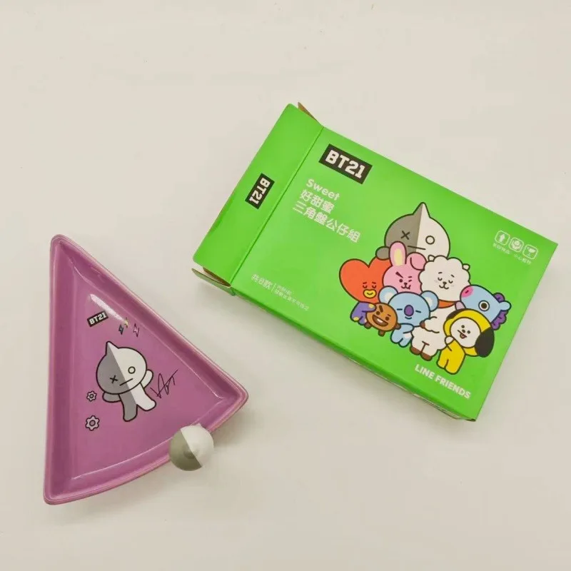 New BT21 Household Cartoon Tata Triangle Ceramic with Doll Dinner Plate Cooky Shooky Party Snack Snack Bone Plate Sandwich Tray