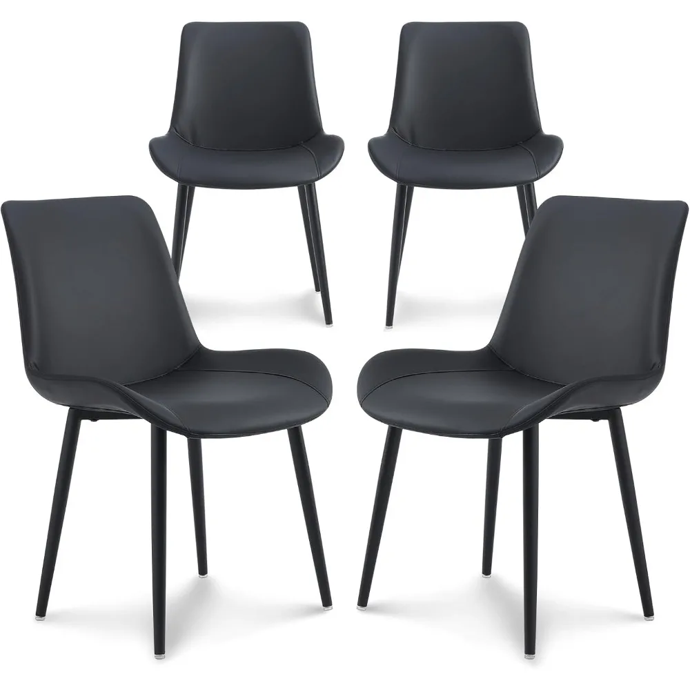 كراسي تناول الطعام باللون الأسود، كرسي مطبخ حديث منجد من الجلد الصناعي في منتصف القرن، كراسي مريحة لغرفة الطعام بإطار معدني #1