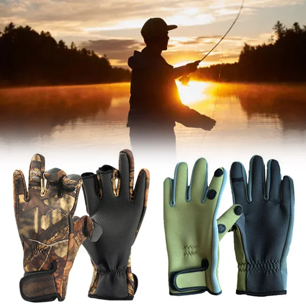 Outdoor Winter Fishing Gloves Waterproof Mitten Three Fingers Cut Anti-slip Climbing Glove Hiking Camping Riding Gloves