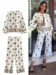 HH Women Fashion Embroidered Pant Sets Long Sleeve Cardigan Coat Top Straight Wide Leg Trousers Female Y2K High Street Outfit