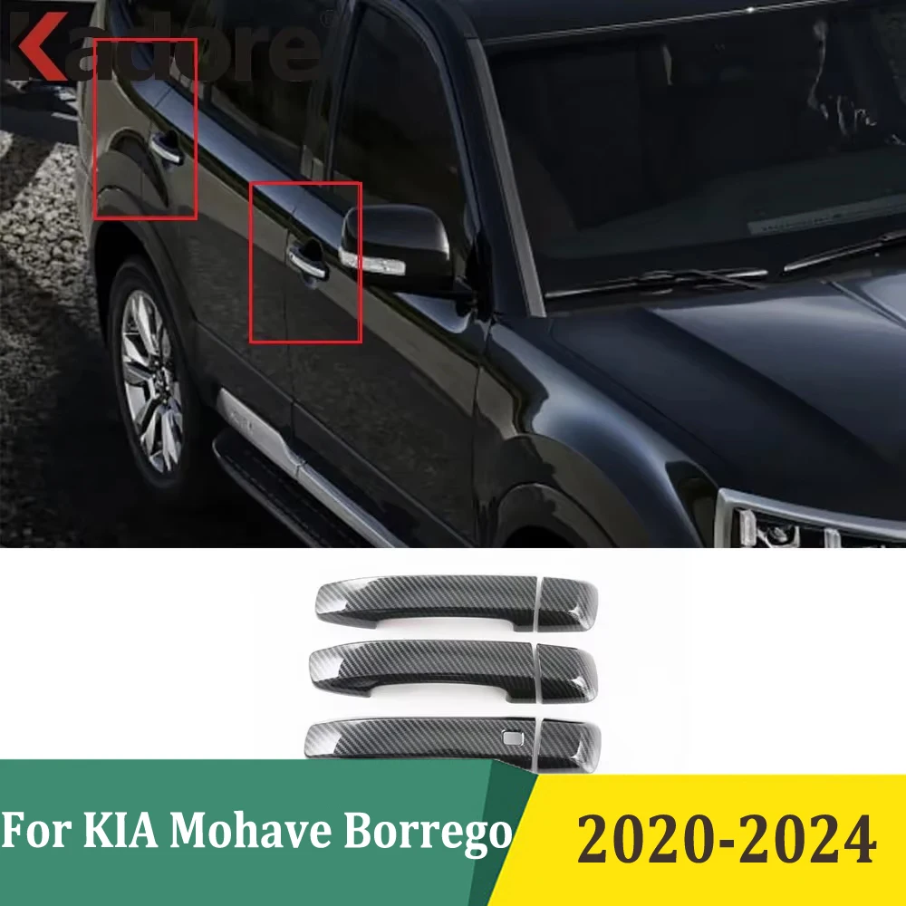 For KIA Mohave Borrego 2020 2021 2022 2023 2024 ABS Carbon Fiber Side Door Handle Cover Trim Car Sticker Exterior Accessories