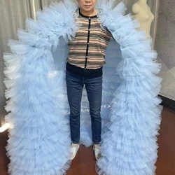 custom Fashion runway beauty pageant party Princess role-playing Ruffled tulle cloak cape dress wedding accessory bridal Wrap