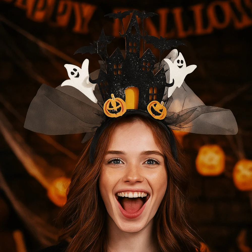 

Personality White Ghost Halloween Headband Castle Light-emitting Halloween Hair Hoop Colorful Electronic Ghost Hairband Decor