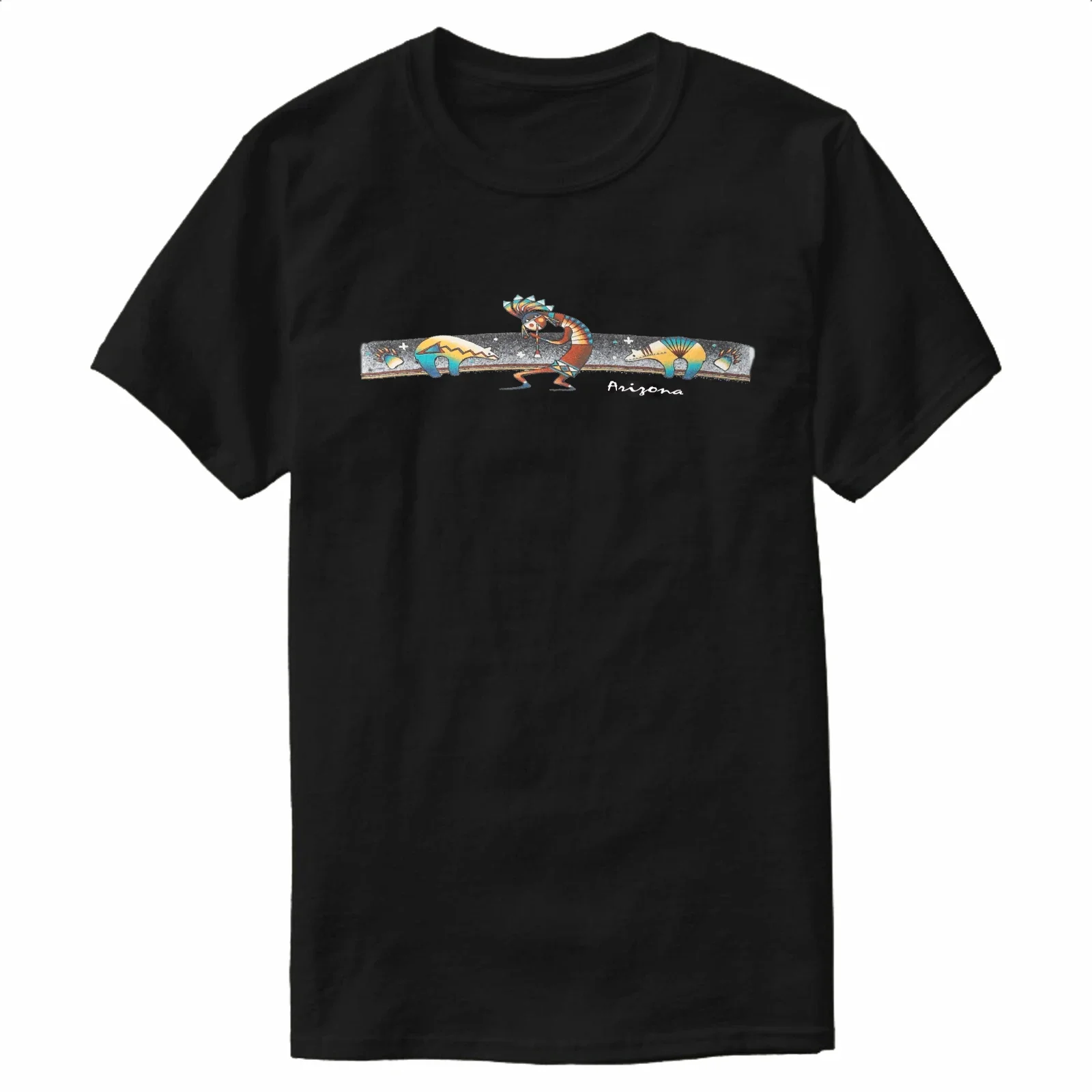 

Ретро Native Tribe God of Fertility Kokopelli Графическая футболка из 100% хлопка с круглым вырезом и коротким рукавом Повседневная мужская футболка Размер S-3XL