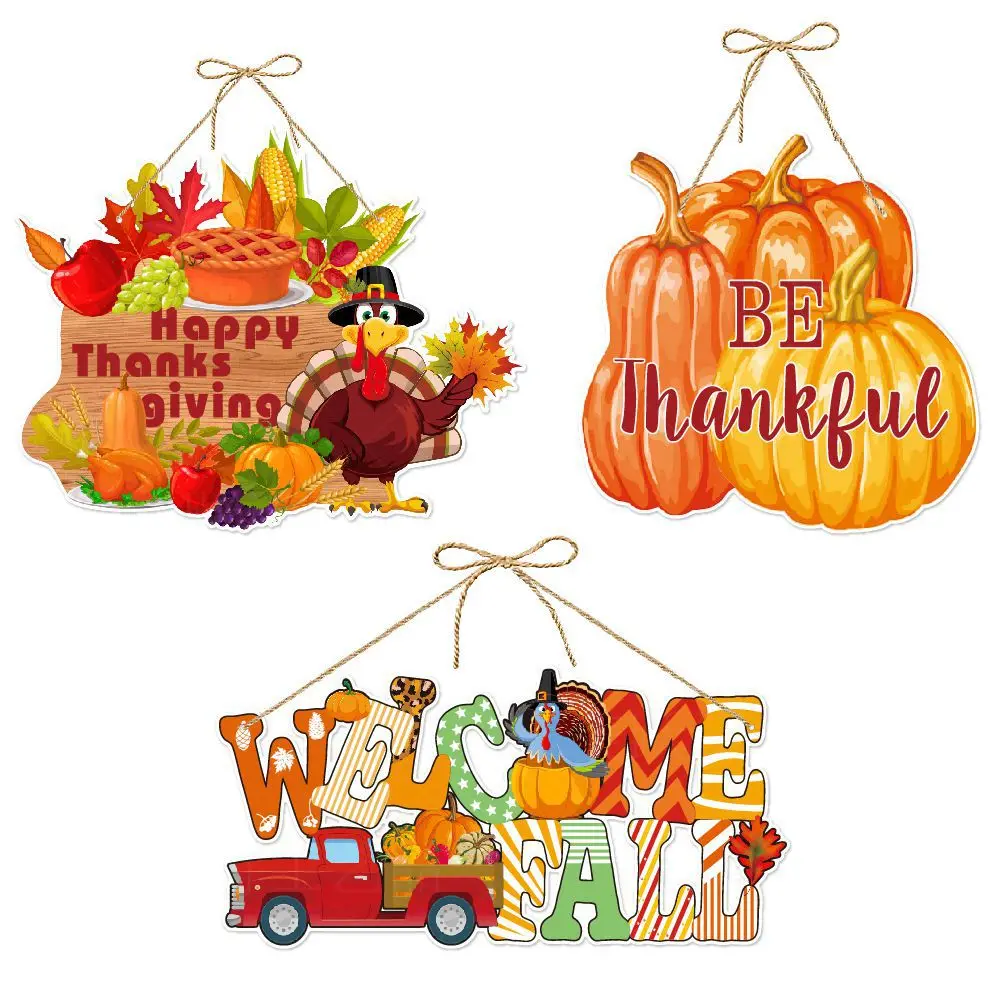 Thanksgiving Pumpkin Hanging Door Wreath Pumpkin Plaque Pumpkins Harvest Autumn for Indoor Outdoor Fall Decoration Holiday Door