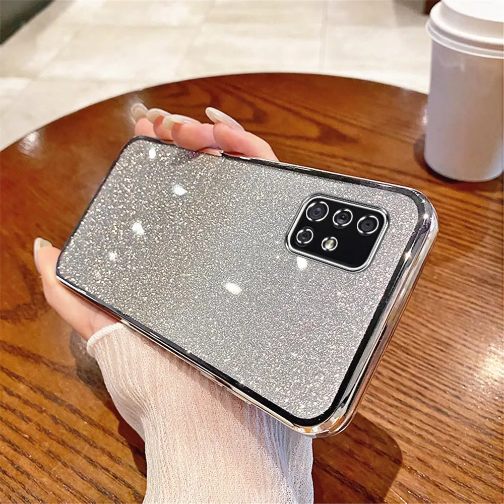 A 51 71 31 21s Gradient Glitter Phone Case For Samsung Galaxy A51 A71 A31 A21S A20 A30 A50 A70 A7 2018 A20S Soft Silicone Cover