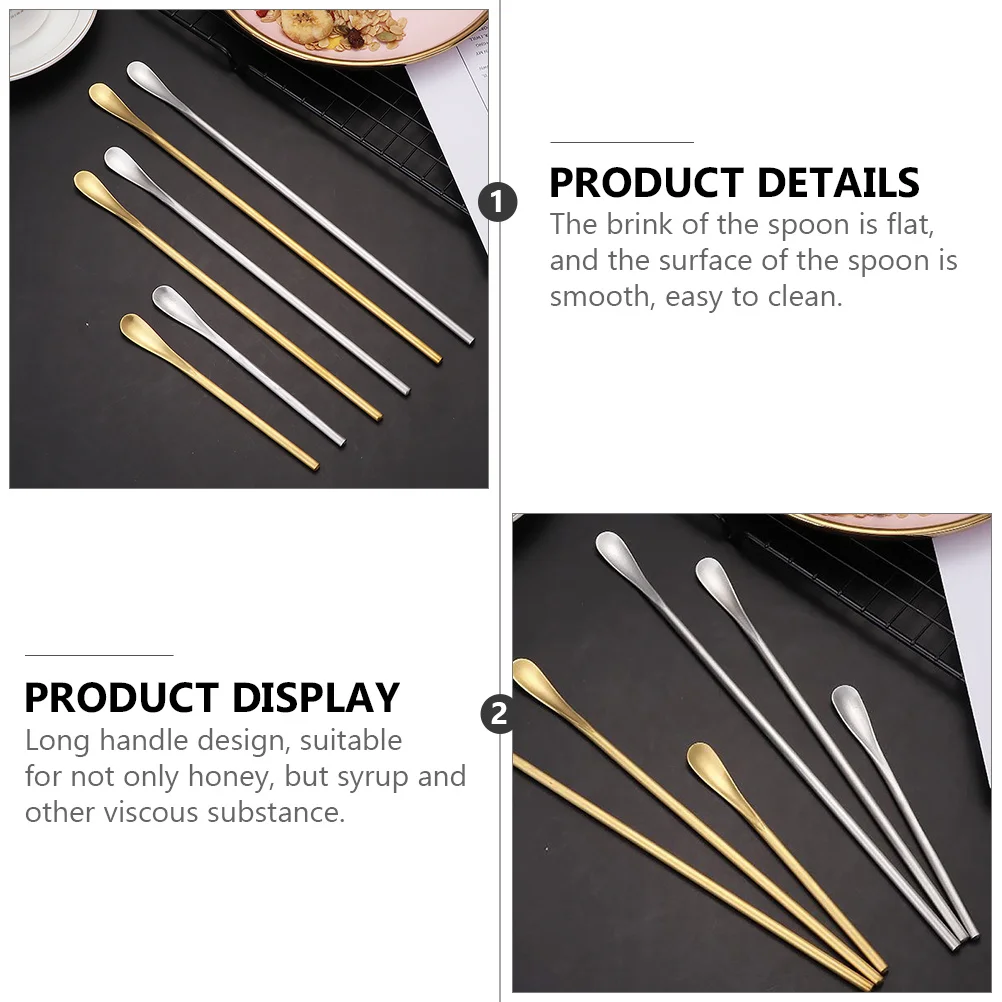 

4Pcs Coffee Mixing Spoons Long Handle Stirring Spoons Honey Syrup Use Stainless Steel Long Handle Spoon
