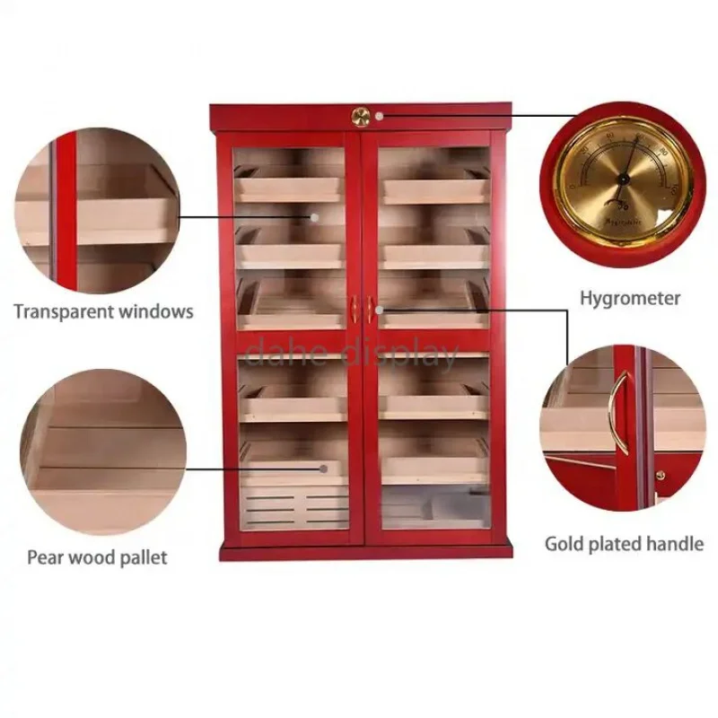 

Custom. High Quality 2 glass5000Ct Solid Cedar Wood Large Capacity Cigar showcase Cabinet Humidor Display With lock